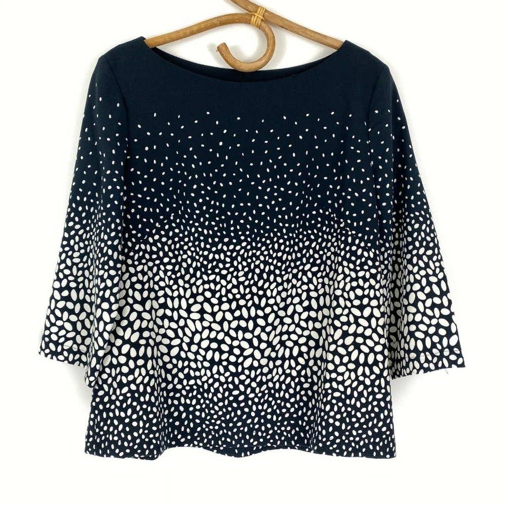 Ann Taylor Navy and White Dot Ombre 3/4 Sleeve Top